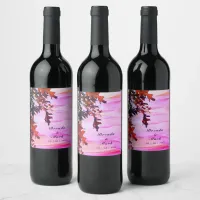 Autumn Leaves Orange Pink Swirl Wedding Party Wine Label