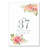 Spring Wedding watercolor Peonies Table Number