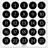 Black and White 1 - 25 Numbered Circles Sticker