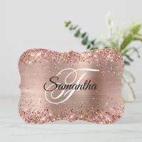 Glittery Rose Gold Foil Fancy Monogram Place Card