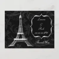 silver Eiffel tower French Thank You Postcard