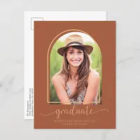 Modern Terracotta Gold Arch Photo Graduation Announcement Postcard