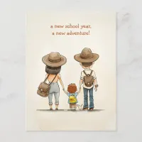 Parents and the School Kid Postcard