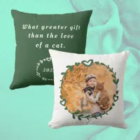 Cat Lover's Photo & Quote Green Throw Pillow