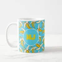 Funky Tropical Banana Pattern Monogram Fruit Print Coffee Mug