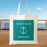 Nautical Anchor Sailing Turquoise Welcome Aboard Tote Bag