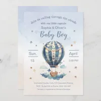 Anchor Hot Air Balloon Boy Baby Shower Watercolor  Invitation