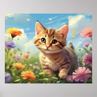 *~* Resting Kitty Flowers 5:4  Kitten Cat AP68  Poster