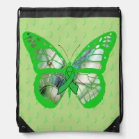 Pretty Lyme Awareness Butterfly with Ribbons Drawstring Bag