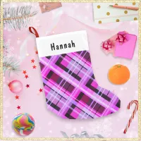 Pink Plaid Winter Patterned Chic Personalized Name Small Christmas Stocking