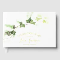 Green English Ivy Watercolor Celebration of Life  Foil Guest Book