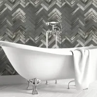 Dark Gray Metallic Chevron and Herringbone Wallpaper