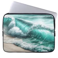 Turquoise Ocean Wave on Sandy Beach Laptop Sleeve