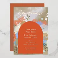 Modern Floral Engagement Foil Invitation