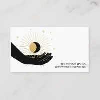 *~* Hand Sun Rays Black Gold Moon Lunar Cosmic Business Card