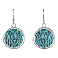 Animal print - feather pattern, blue and black earrings