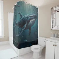 Ocean Majesty Blue Whale Undersea Voyage bathroom Shower Curtain