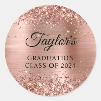 Glittery Rose Gold Foil Graduation Classic Round Sticker