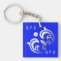 Monogrammed simple Silver on Blue | Keychain