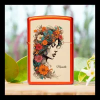 Retro Girl with Flowers in her hair Zippo Lighter