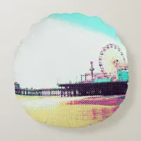 Prismatic Dots Santa Monica Pier Los Angeles Round Pillow