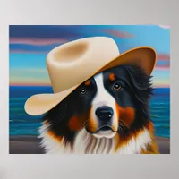 Bernese Mountain Dog At The Beach Poster