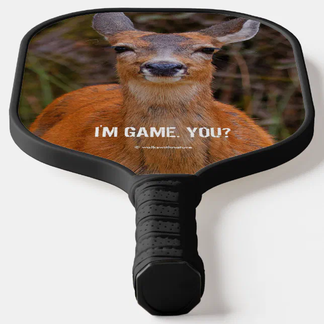 Funny Young Blacktail Deer Smiles at Photographer Pickleball Paddle