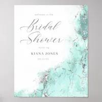 Marble Glitter Bridal Shower Teal Silver ID644 Poster