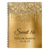 Gold Glitter Drips Metallic Sweet 16 Guest Notebook