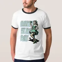 Happy St Patrick's Day Pinup Girl with Shamrock T-Shirt