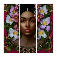 Serene African-American Woman with Flowers Triptych