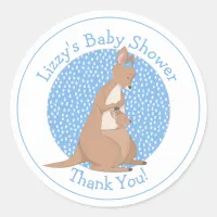 Kangaroo Baby Shower Blue Thank You Classic Round Sticker