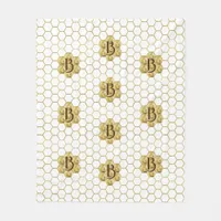 Gold Monogram Vintage Classic Mosaic Hexagon Tile Fleece Blanket