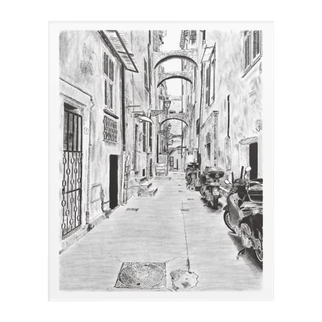 Narrow Italian street - Pencil - Black&White Acrylic Print