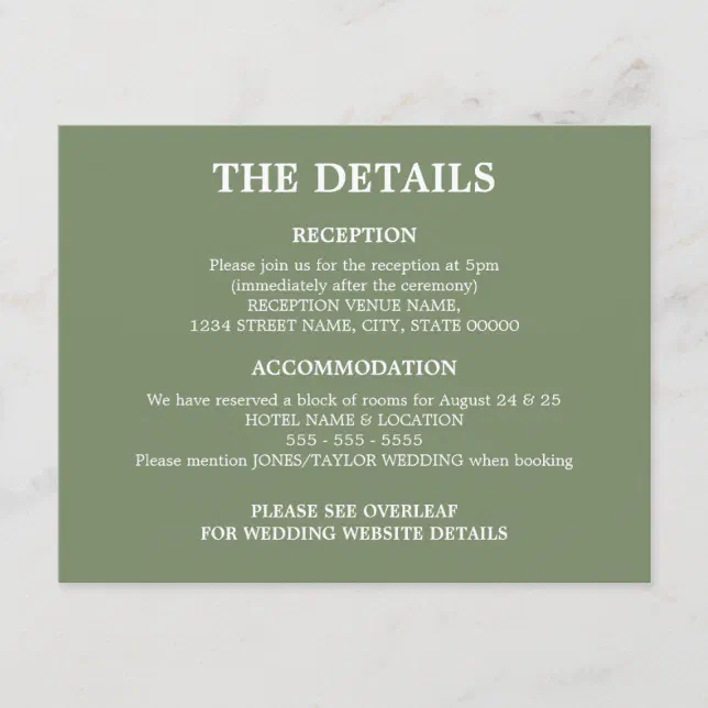Sage Green Wedding QR Code Details Enclosure Card