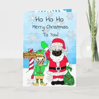 Ho Ho Ho Merry Christmas Santa and Elf in Facemask Card