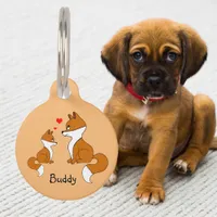 Cute foxes with hearts pet ID tag