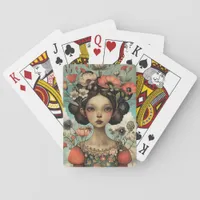 Whimsical Illustration Lady with Flowers Poker Cards