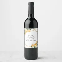 Elegant Gold Glitter Geo Orange Floral Wedding Wine Label