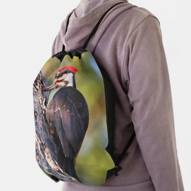 Beautiful Pileated Woodpecker on the Tree Drawstring Bag