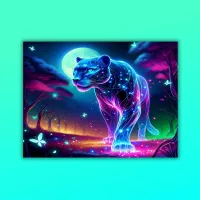 Moon and Panther Holographic Neon Colorful | Rug