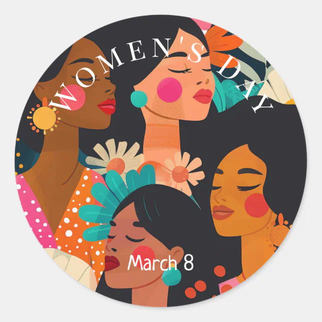 Floral Pink International Women's Day Classic Round Sticker