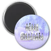 Merry Christmas Snow People Font, Blue Tint Snow Magnet