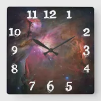 Orion Nebula Photo Cool White Numbers Square Wall Clock