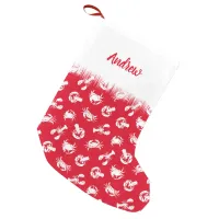 Crab and Lobster Patterned Red and White Small Christmas Stocking