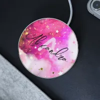 Pretty Stars Pink Clouds And Fancy Chic Script Wireless Charger