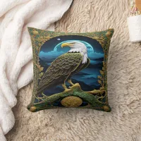 Eagle Perched Against Night Sky With Mountains Throw Pillow