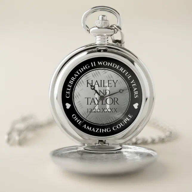 Elegant 11th Steel Wedding Anniversary Pocket Watch