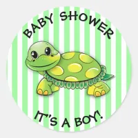 Cute Green Turtle Themed Baby Shower Stickers