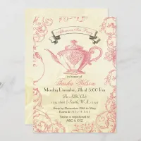 Pink Ivory Roses vintage afternoon Tea Invites